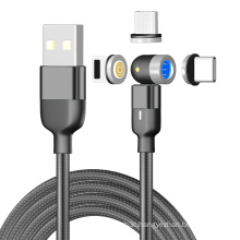 Magnetic USB Cable  Type C Micro Charger Cable For iPhone 12 Mini 11 Pro Max Fast Charging USB Cord 540  degree Rotation Black